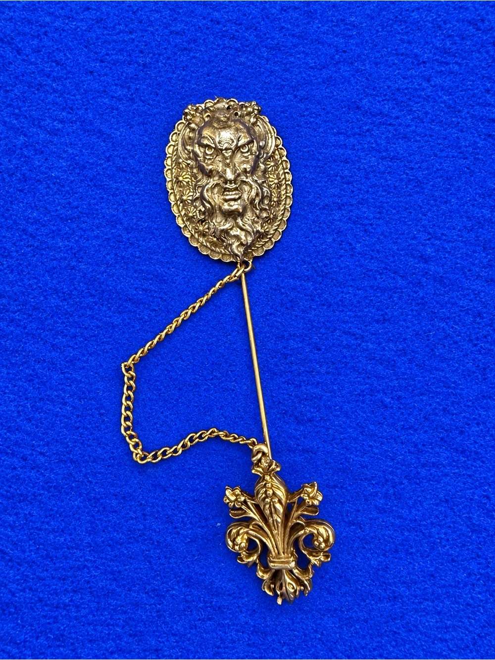 Vintage Arthur Pepper ART Lion Fleur de Lis Chatelaine Stick Pin Brooch